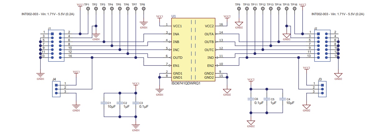 原理图 - Texas Instruments ISO6741DWEVM评估模块
